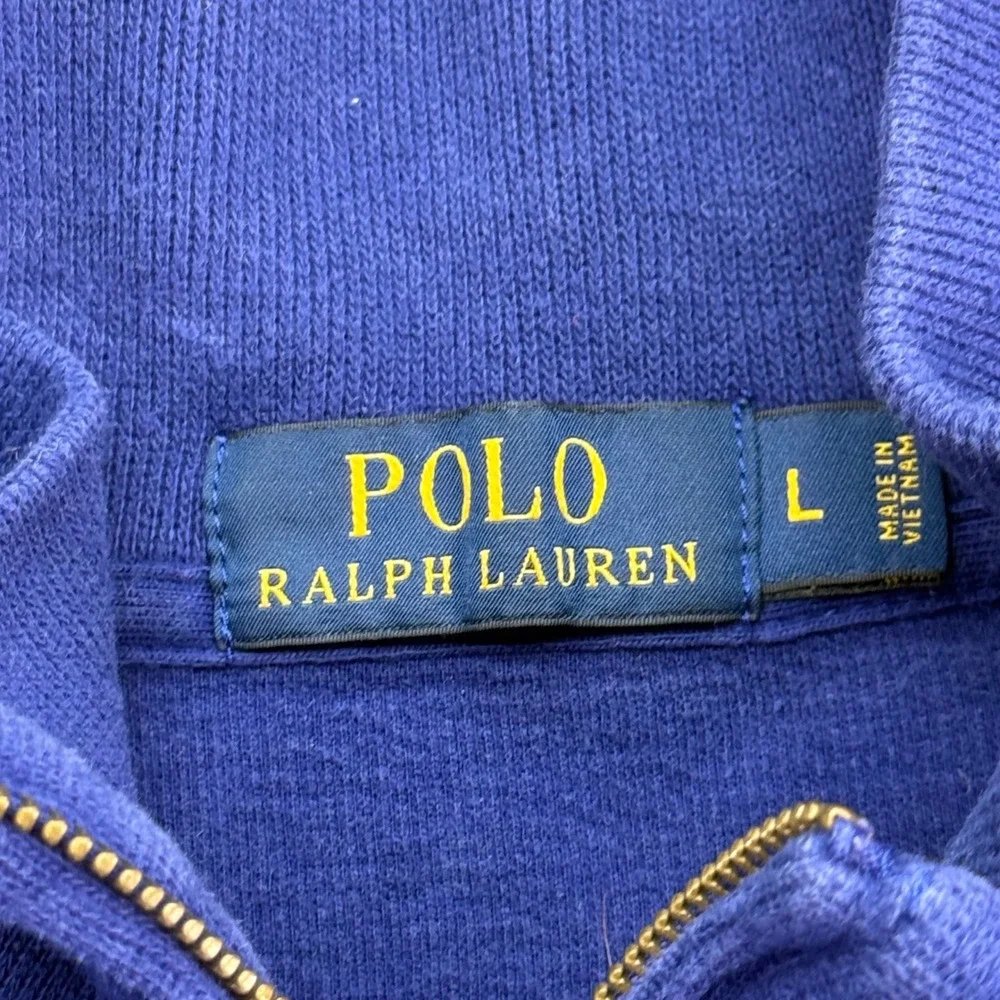 Polo Ralph Lauren Quarter Zip Pullover Mens L Blue‎ Ribbed Cotton Sweater